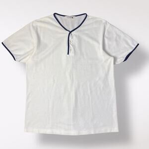 Vintage 70s Stedman Ringer Henley Tee M 38-40 50/50 Kodel Cotton Navy Trim USA